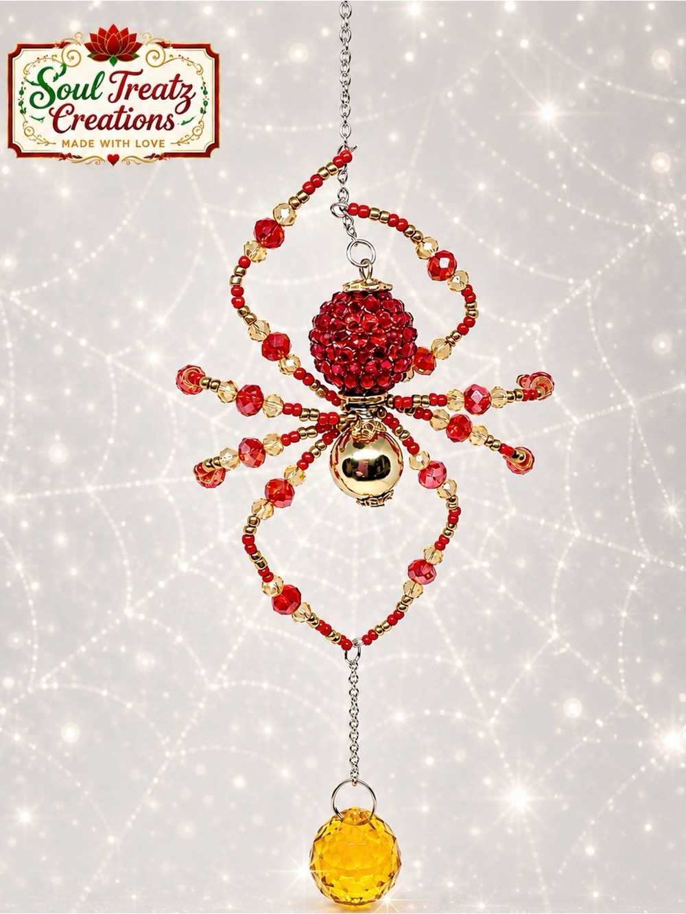 Red & Gold Crystal Beaded Spider Sun Catcher